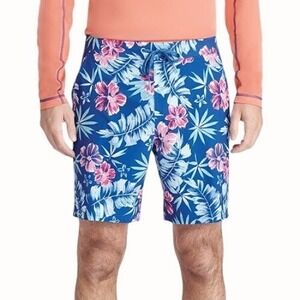 IZOD Saltwater Beach Performance Swim Trunks Blue Floral Mens Small